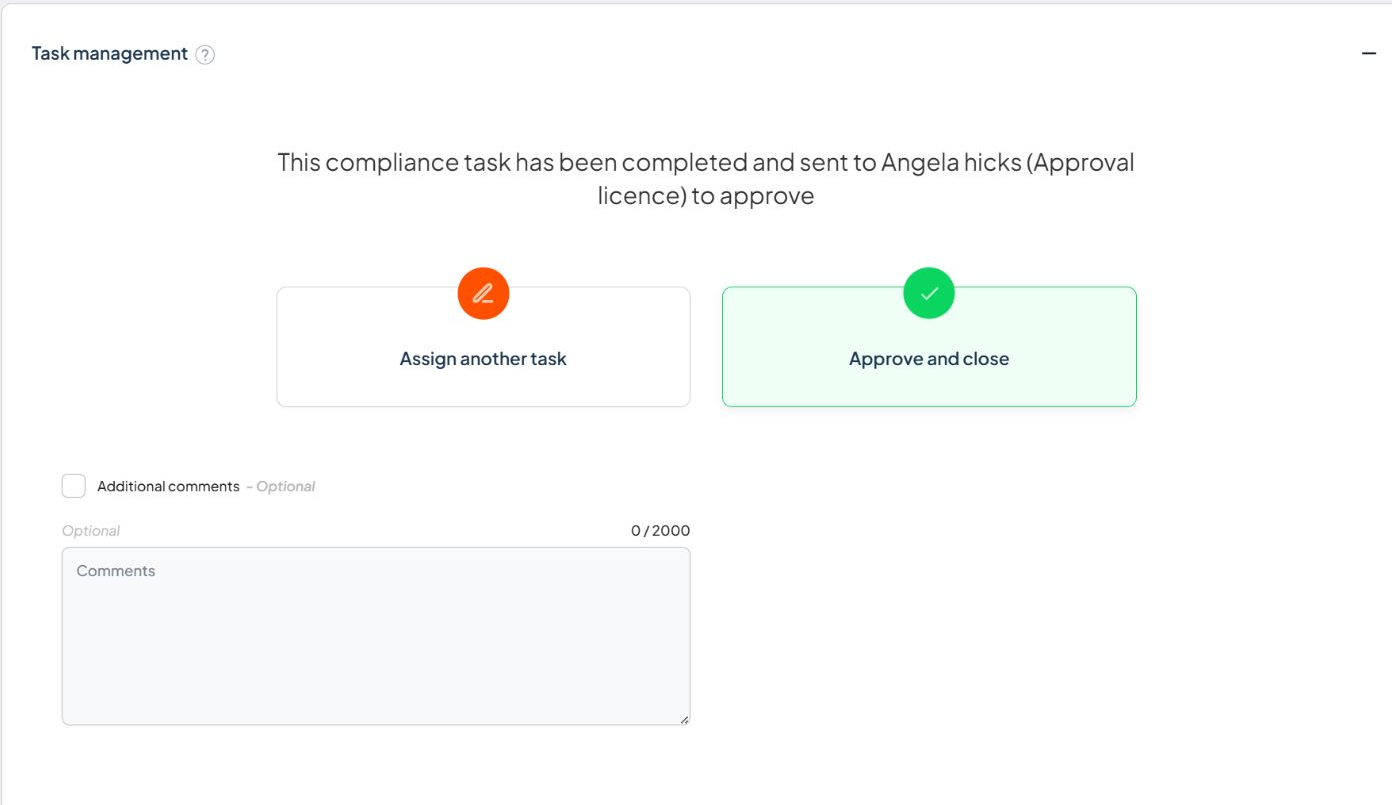 Approve and close selected with optional comments field