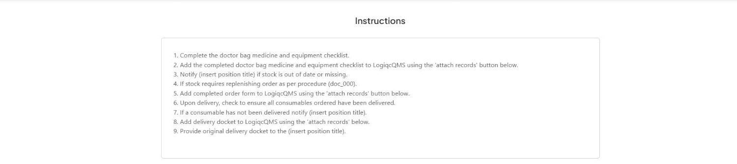 Audit Action stage showing the task instructions and linked audit tool for a Doctors Bag Check