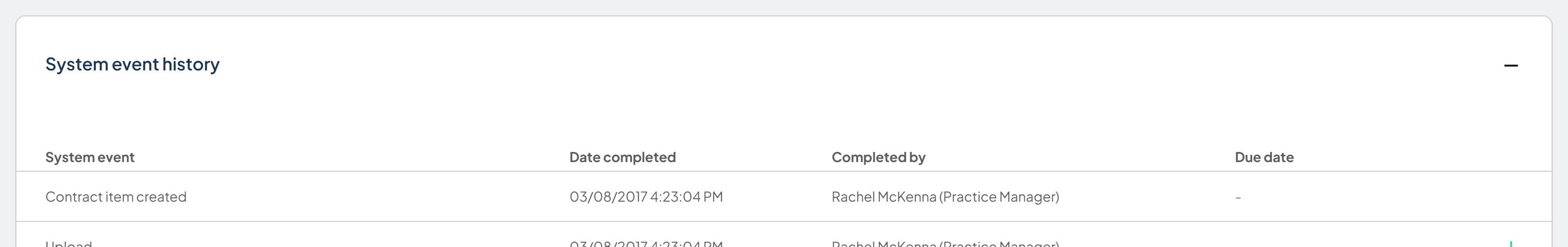 System event history showing the contract archive event