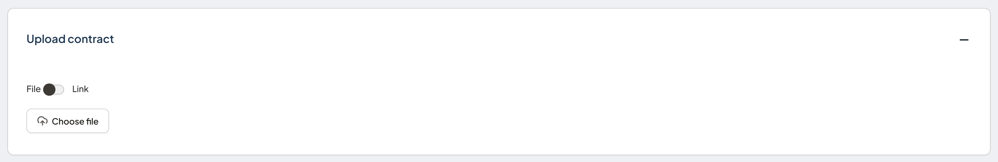 Upload contract component showing the File or Link control