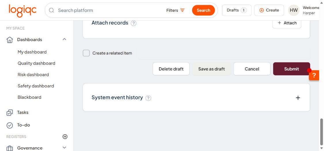 Bottom action bar of a draft item showing the Delete draft button