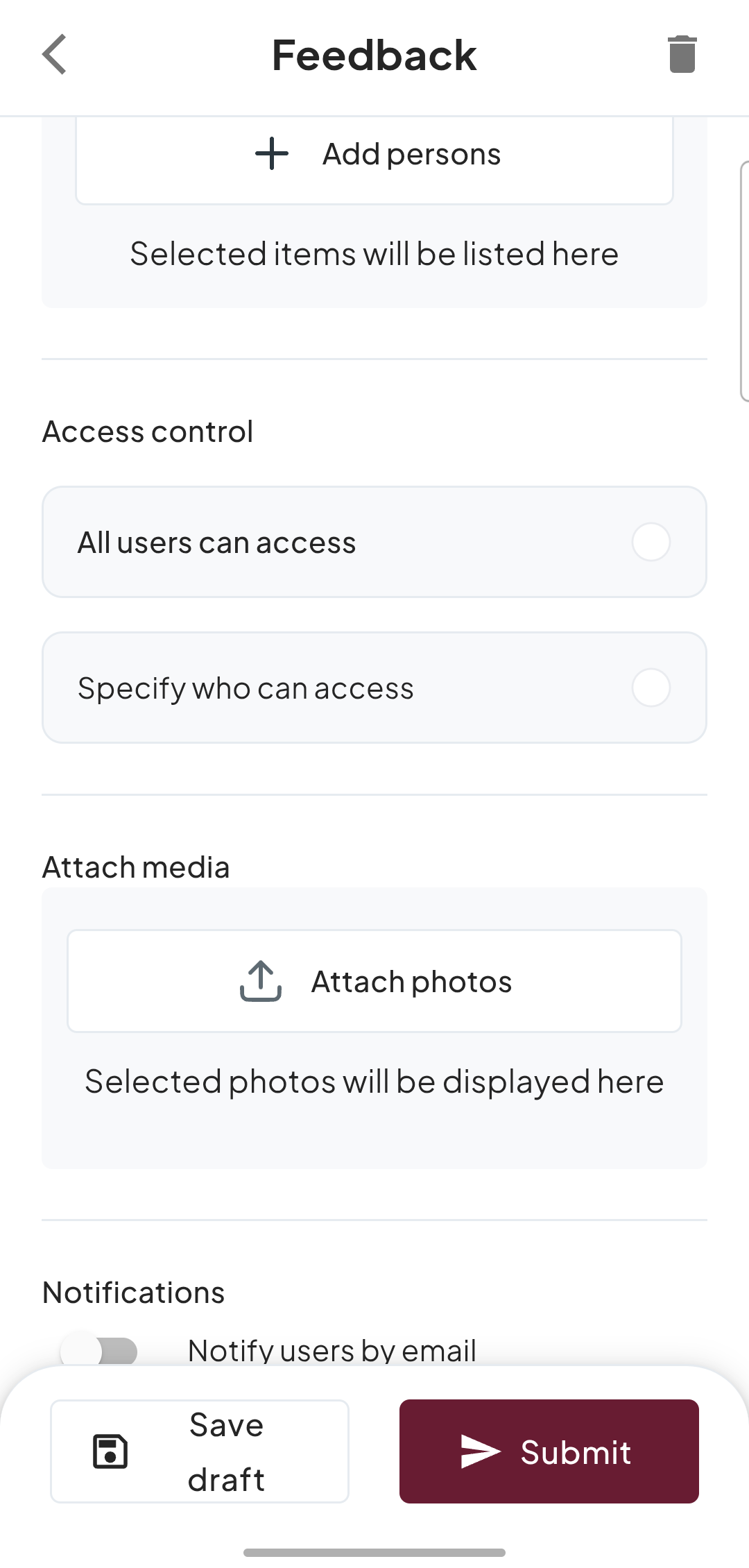 Attach media section with the Attach photos button