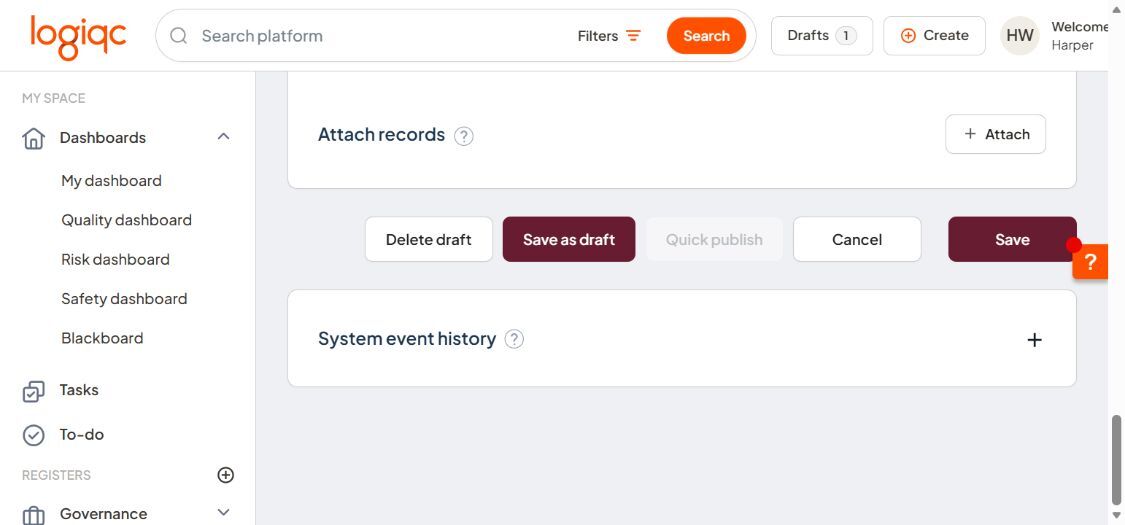 Bottom action bar of a draft item showing the Delete draft button