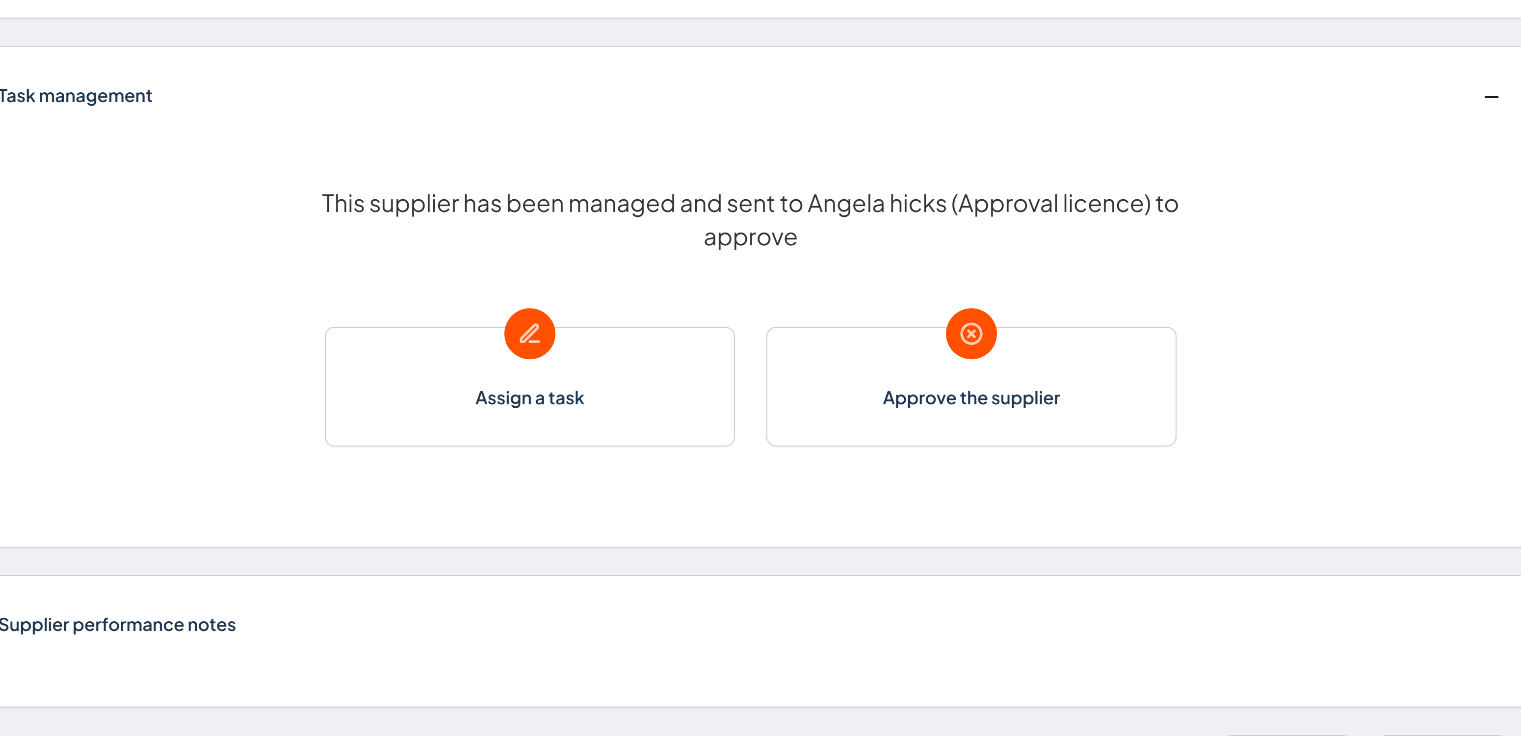Approve supplier task showing Assign a task and Approve supplier options