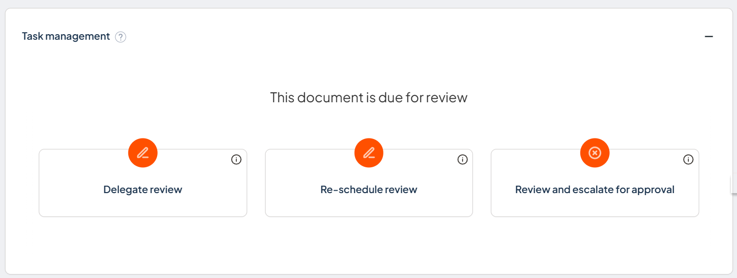 Task management options for a document due for review.