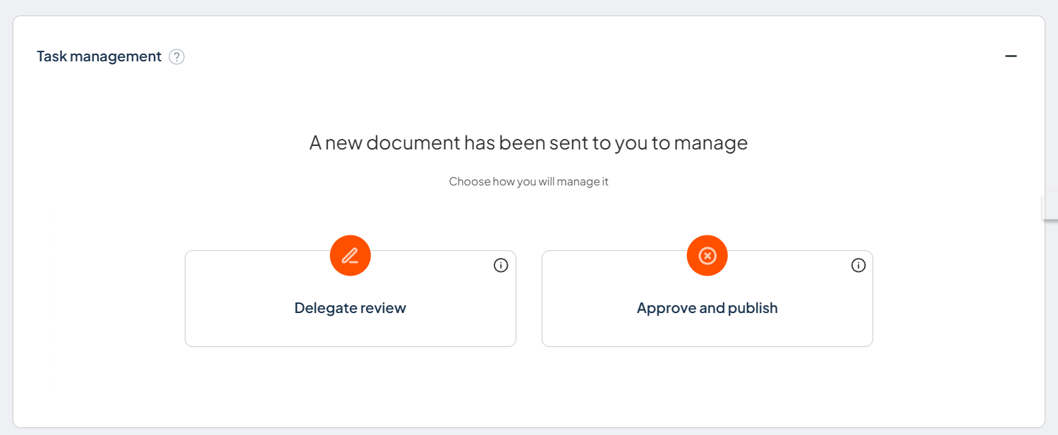 Task management options for a new document.