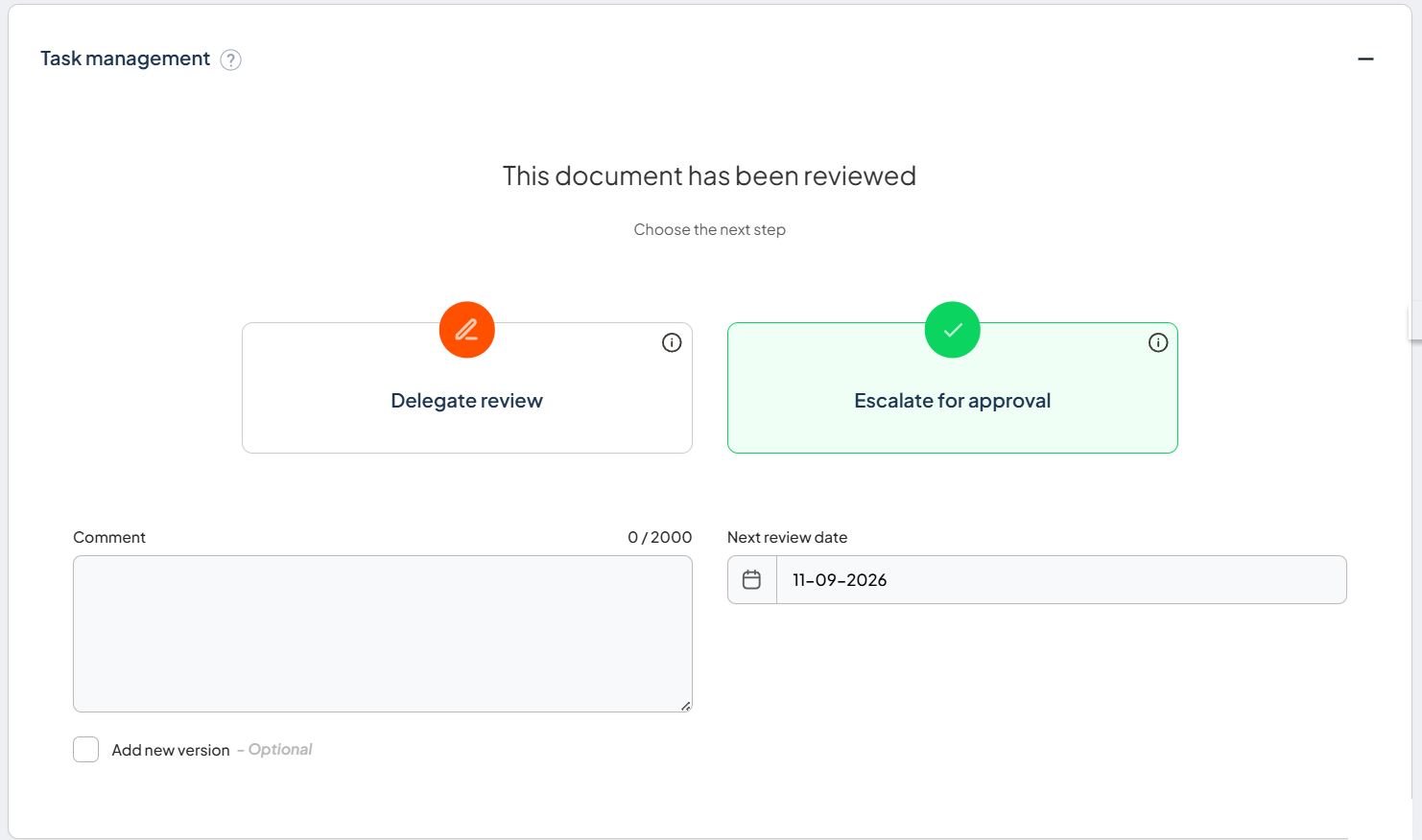 Task management options after a delegated review has been completed.
