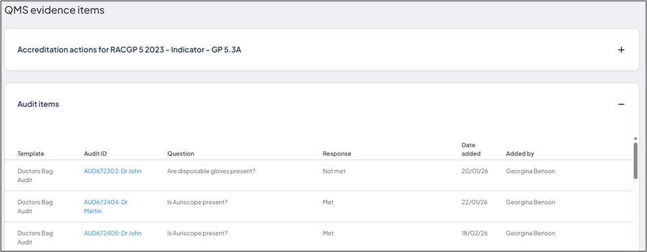 Mapping a question to accreditation criteria and indicators