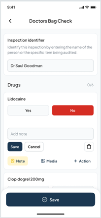 Mobile audit form showing field-based auditing in the Logiqc Mobile App