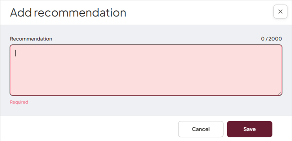 Recommendations section showing how to add a recommendation
